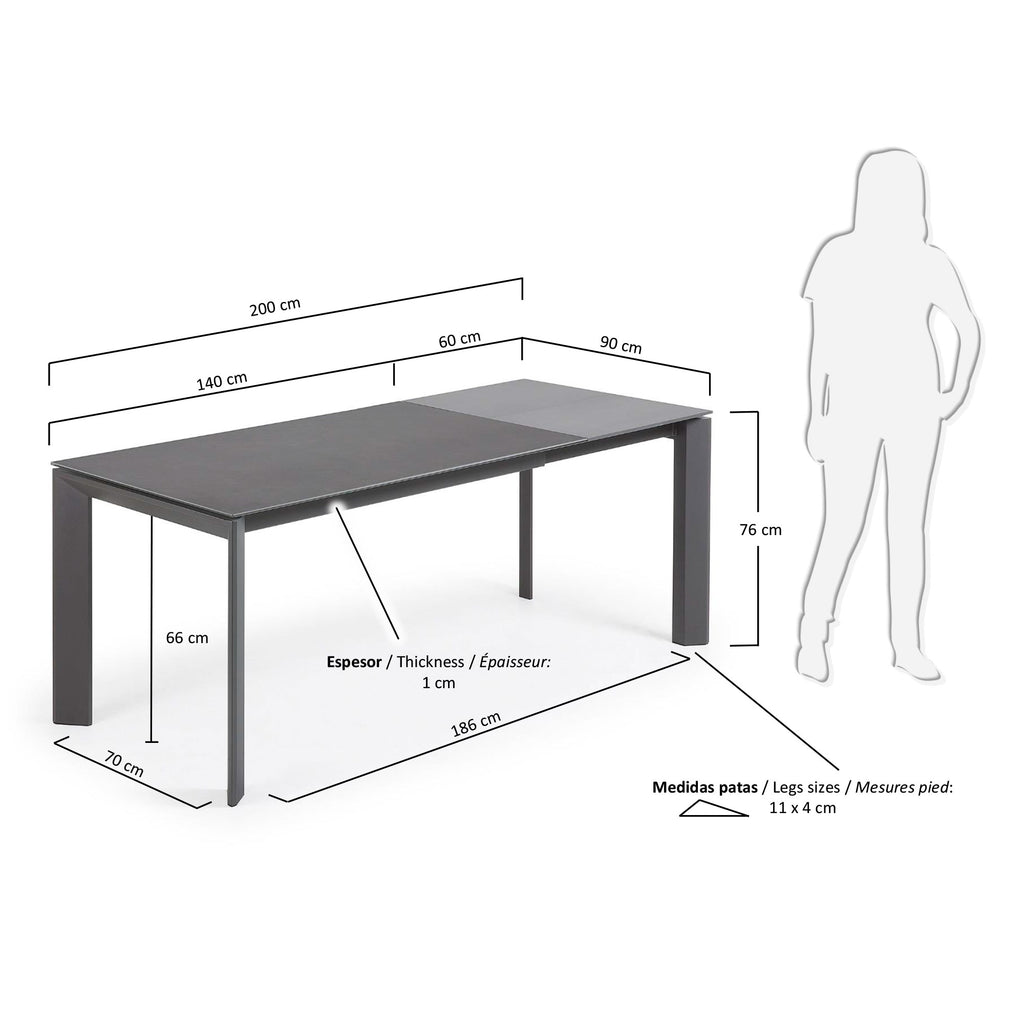 Taula extensible Axis porcellànic acabat Vulcano Roca potes d'acer gris fosc 140 (200) cm