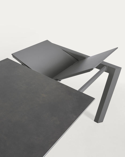 Taula extensible Axis porcellànic acabat Vulcano Roca potes d'acer gris fosc 140 (200) cm