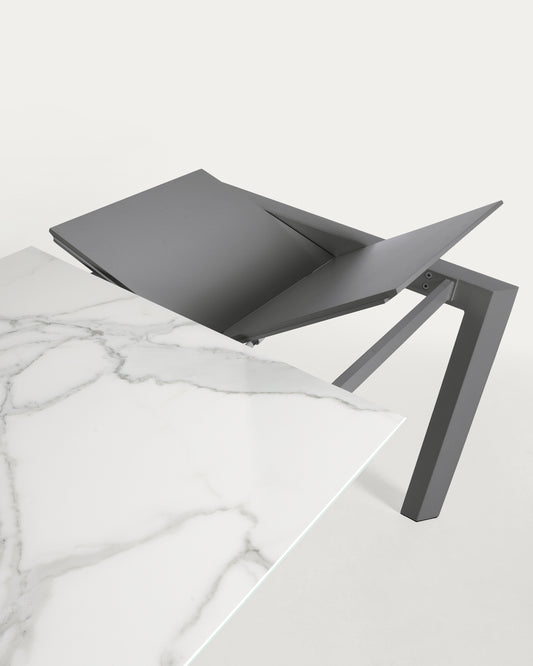 Taula extensible Axis porcellànic acabat Kalos Blanco potes antracita 160 (220) cm