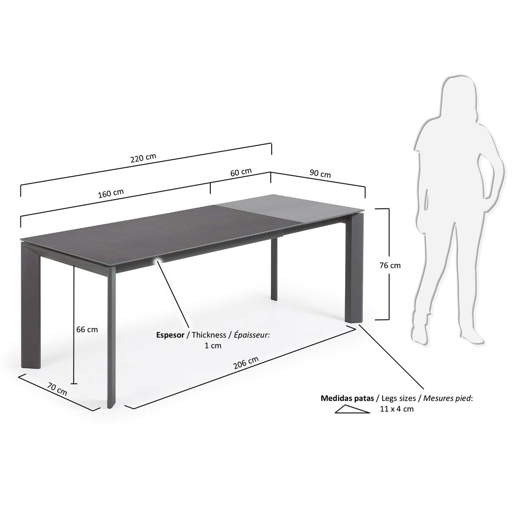 Mesa extensible Axis porcellànic acabat Vulcano Roca potes gris fosc 160 (220) cm