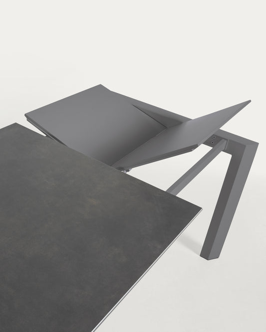 Mesa extensible Axis porcellànic acabat Vulcano Roca potes gris fosc 160 (220) cm