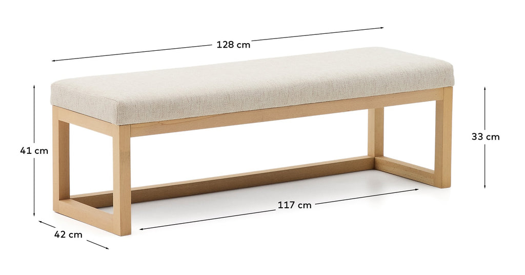 Banqueta Loya de xenilla beix i fusta de faig 128 cm