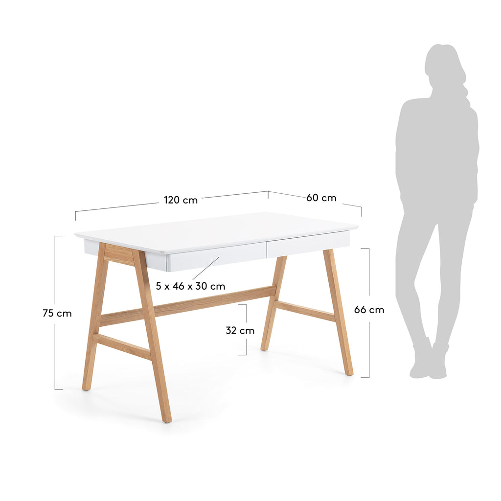 Taula Dyana DM lacat blanc i potes de fusta massissa de freixe 120 x 60 cm