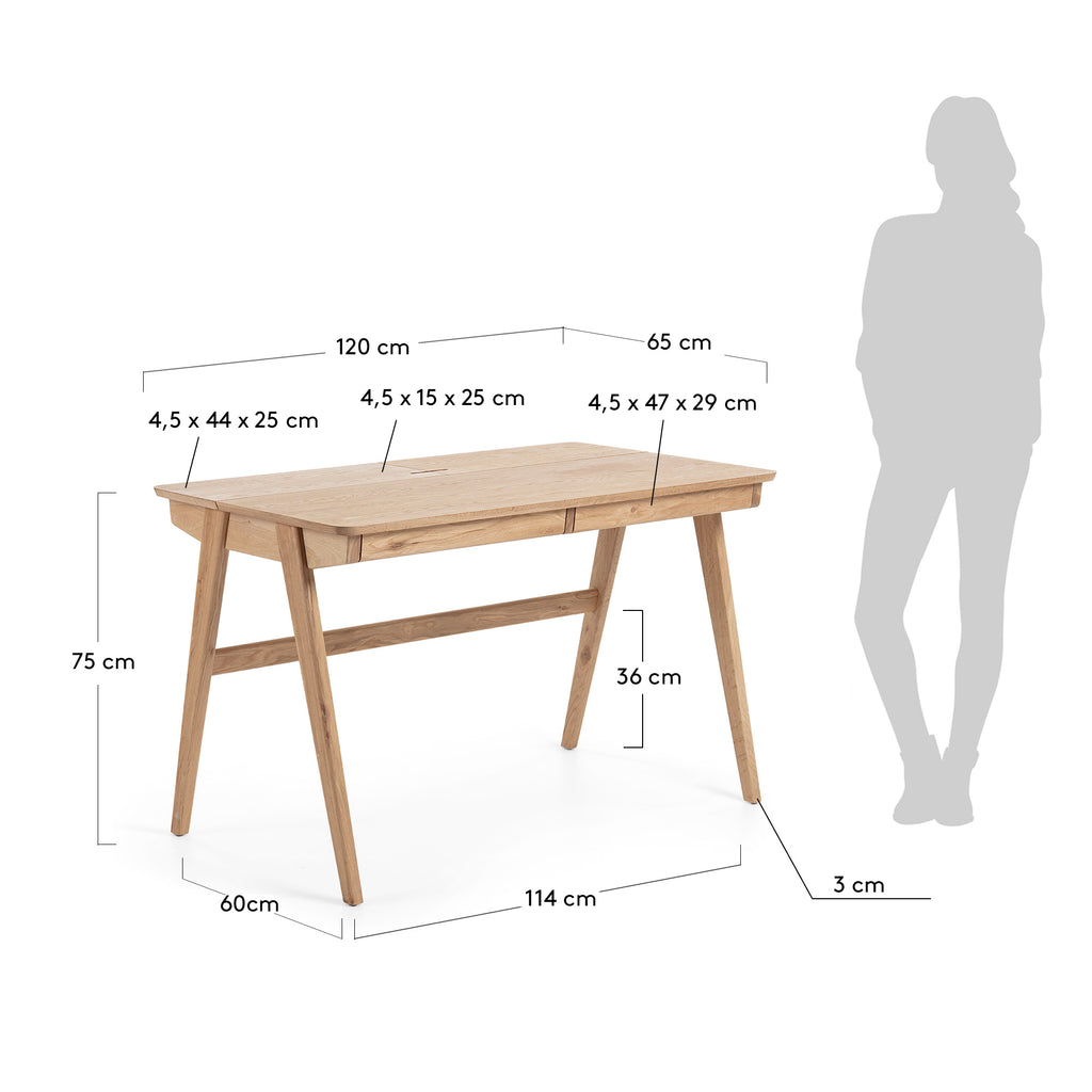 Taula Julia de xapa i fusta massissa de freixe 120 x 65 cm