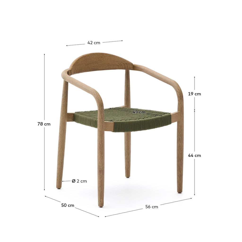 Silla apilable Nina de madera maciza de acacia y cuerda verde FSC 100%