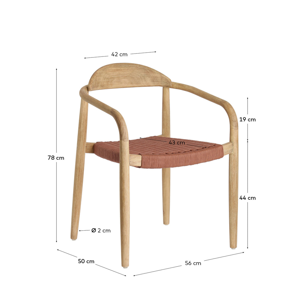 Silla apilable Nina de madera maciza de acacia y cuerda terracota FSC 100%