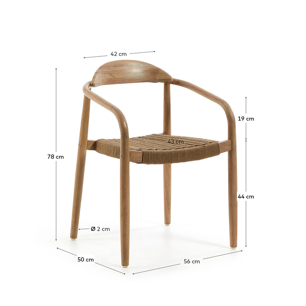 Silla apilable Nina de madera maciza de acacia y cuerda beige FSC 100%