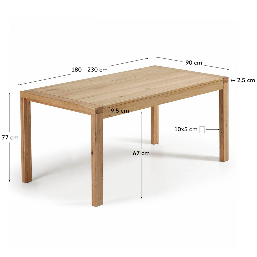 Taula extensible Briva xapa de roure acabat natural 180 (230) x 90 cm