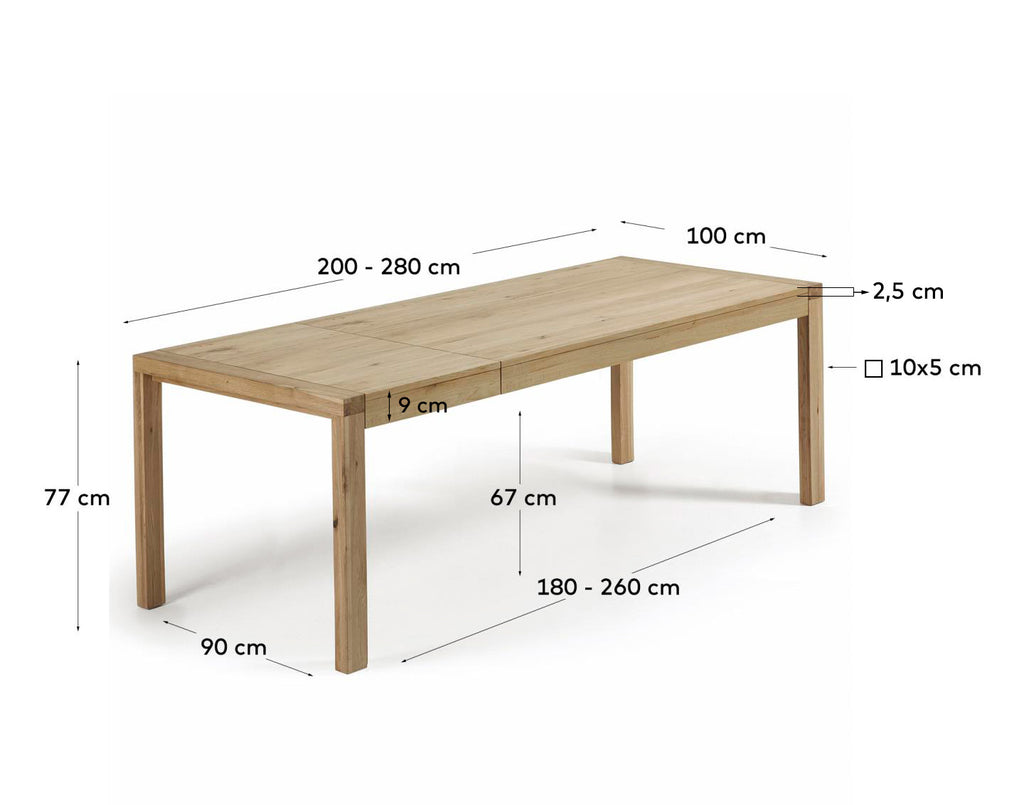 Taula extensible Briva xapa de roure acabat natural 200 (280) x 100 cm