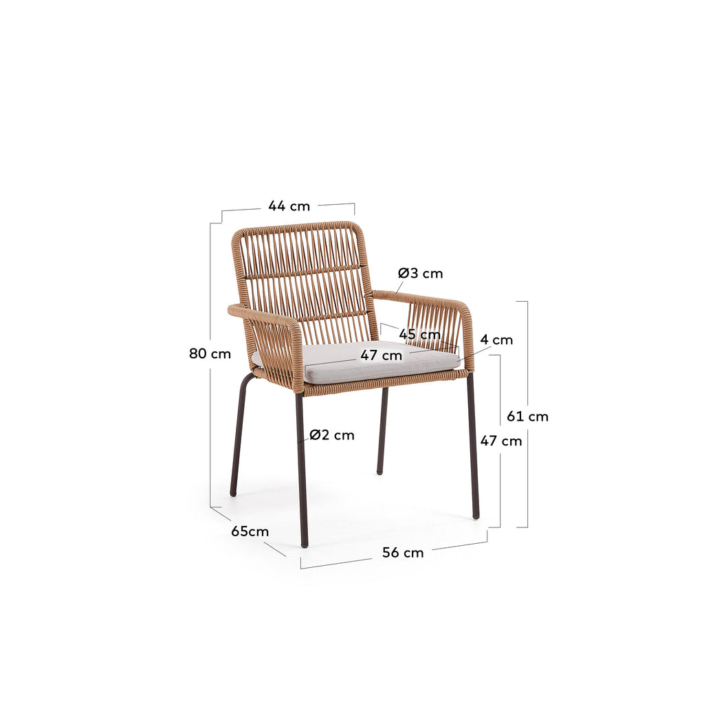 Silla apilable Samanta de cuerda beige y patas de acero galvanizado