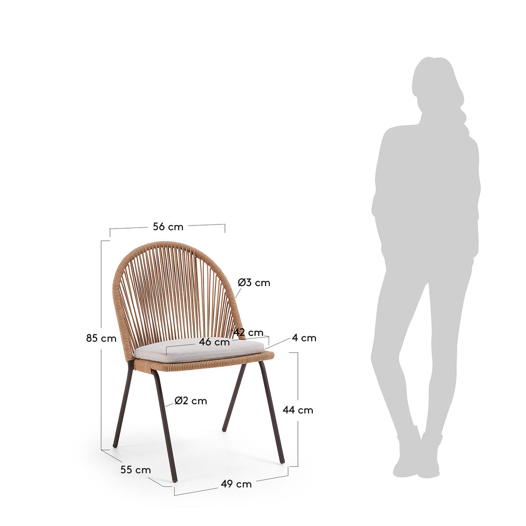 Silla apilable Shann de cuerda beige y patas de acero galvanizado