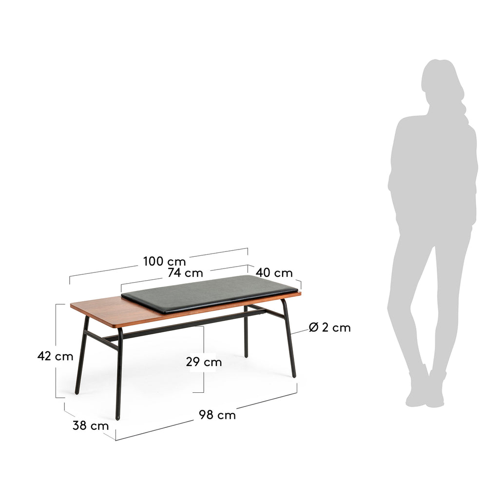 Banc Carabel d'acer i xapat de noguera 100 cm