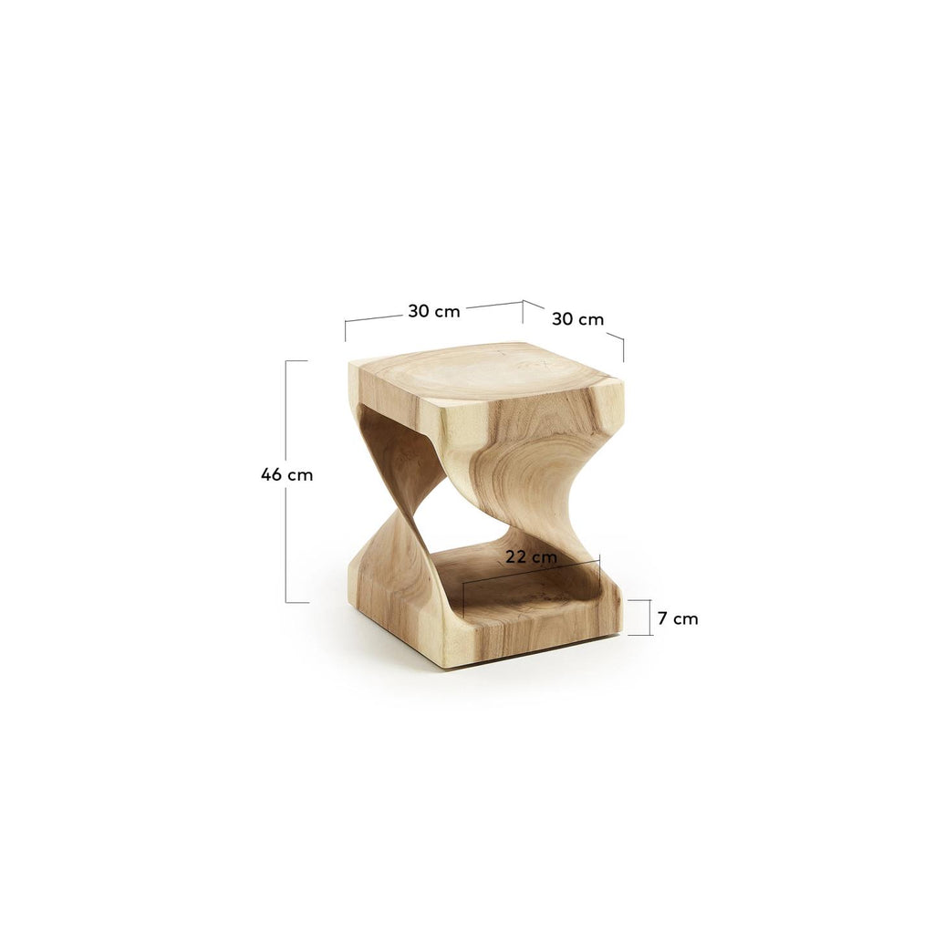 Taula auxiliar Hakon de fusta massissa de mungur amb interior tallat 30 x 30 cm