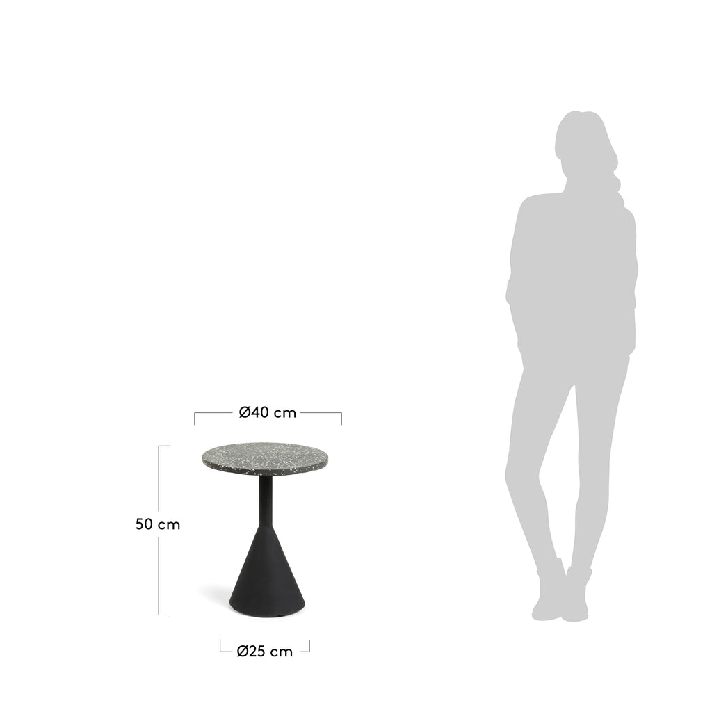 Taula auxiliar Delano de terratzo negre i potes d'acer acabat negre Ø 40 cm