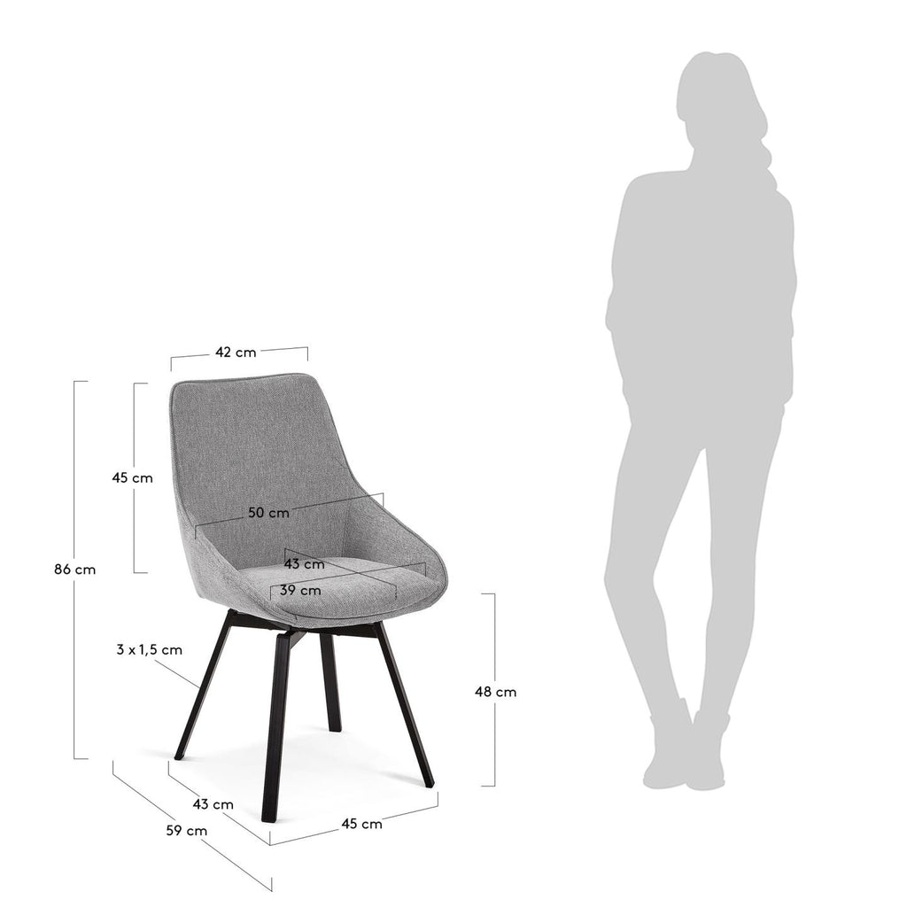 Chaise pivotante Jenna gris clair et pieds en acier noir FSC 100%