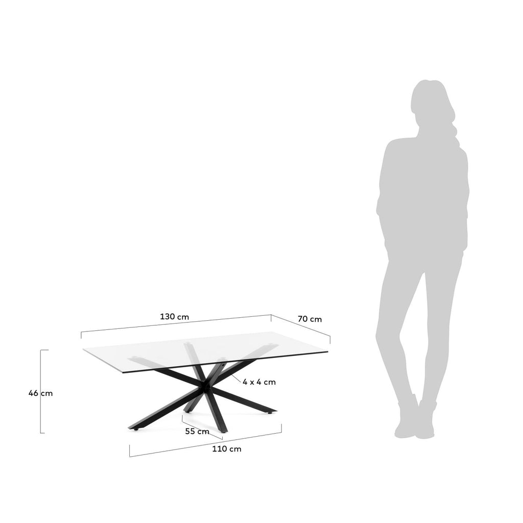 Mesa de centro Argo 130 x 70 cm cristal patas de acero acabado negro
