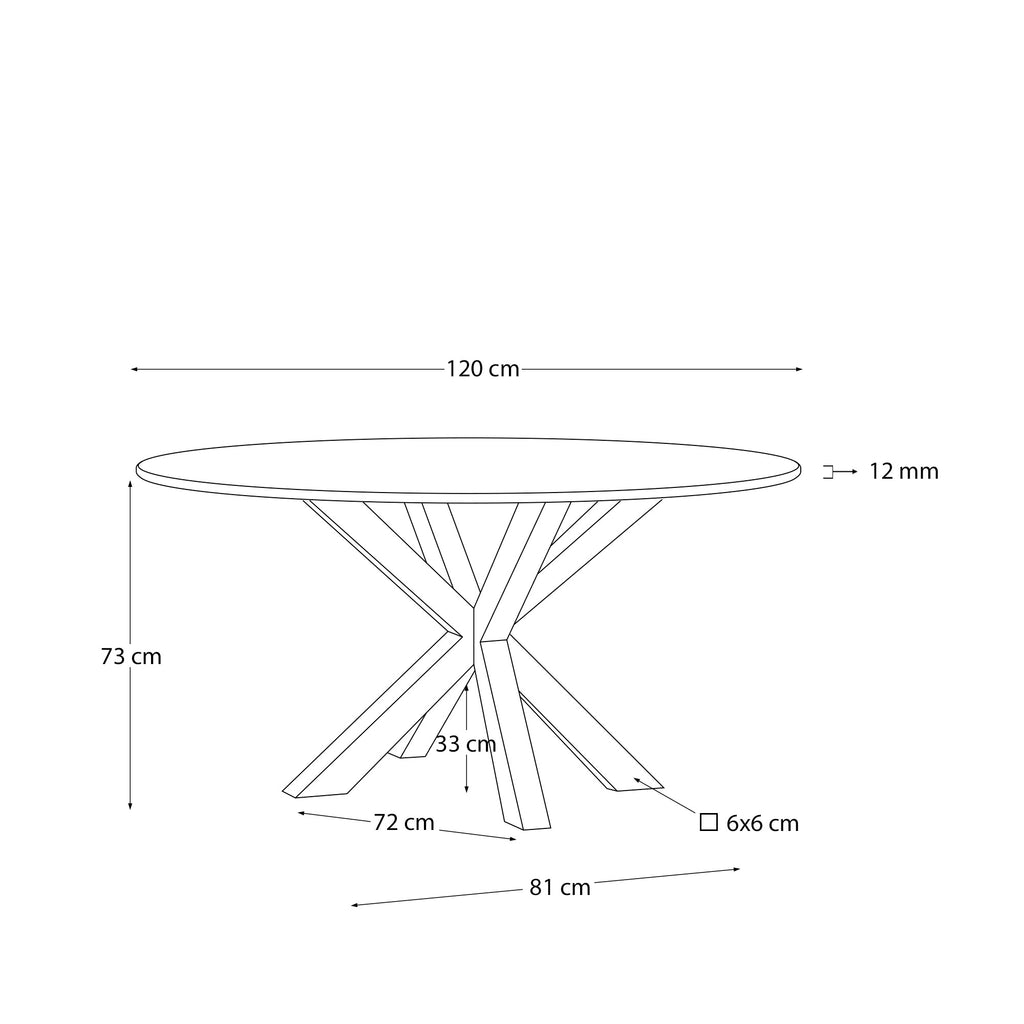 Table ronde Argo en verre et pieds en acier finition noire Ø 119 cm