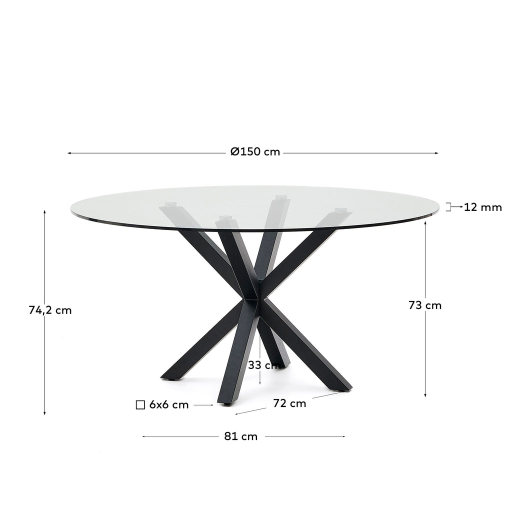 Taula rodona Argo de vidre i potes d'acer acabat efecte fusta Ø 150 cm
