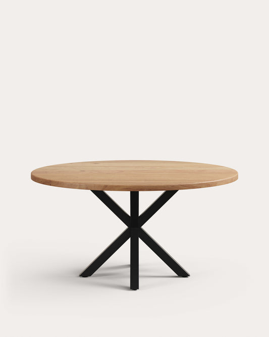 Mesa redonda Argo de madera maciza de acacia y patas de acero con acabado negro Ø 150 cm