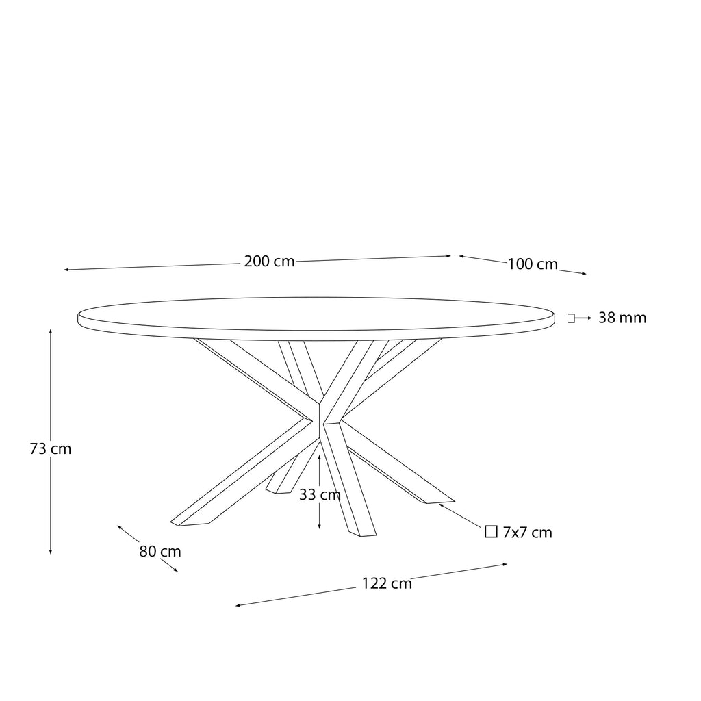 Mesa ovalada Argo de madera maciza de acacia y patas de acero inoxidable Ø 200 x 100 cm