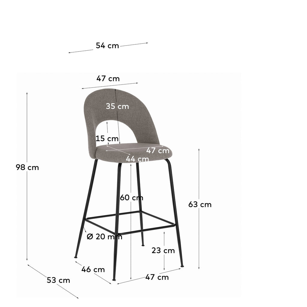 Taburete Mahalia gris claro y acero con acabado negro altura 63 cm FSC 100%