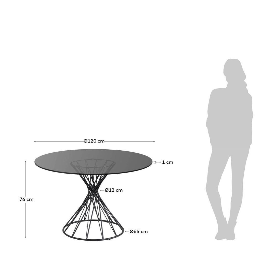 Taula rodona Niut de cristall i potes d'acer acabat negre Ø 120 cm