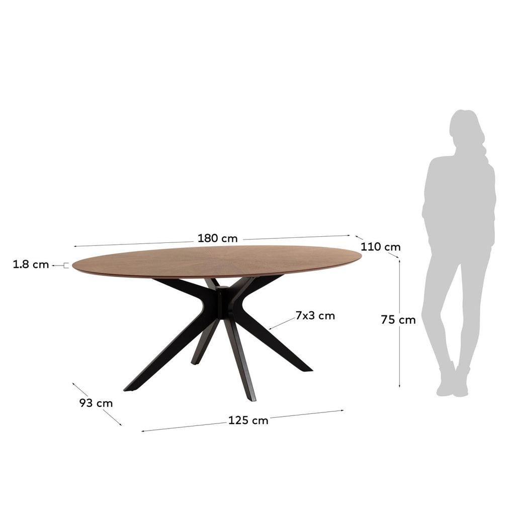 Mesa Naanim de chapa de nogal y patas con acabado negro 180 x 110 cm