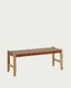 Banc Calixta de pell i fusta massissa de teca amb acabat natural 120 cm