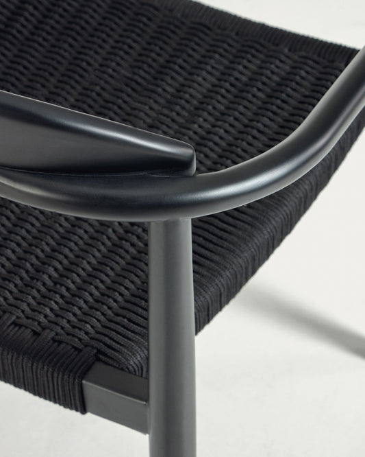 Silla apilable Muñeca de madera maciza de acacia acabado negro mate y cuerda negro FSC 100%