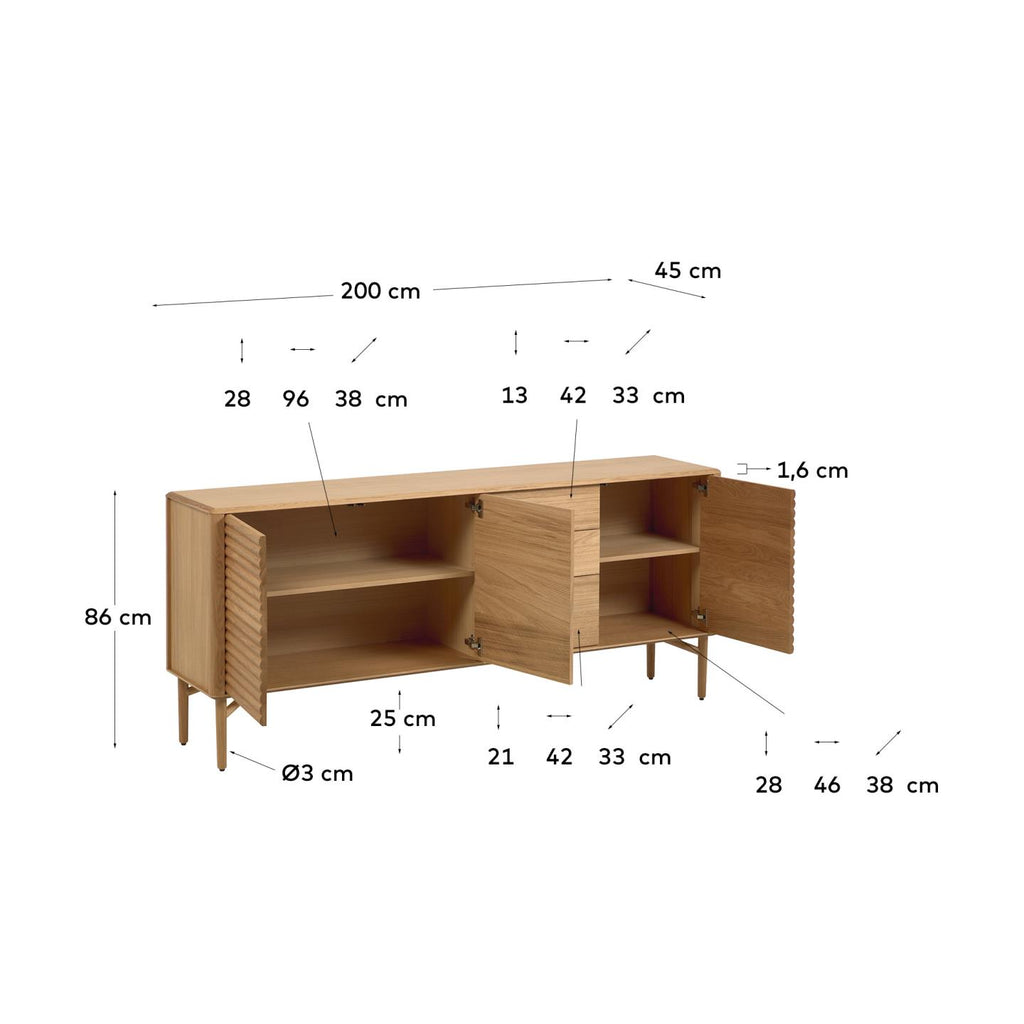 Aparador Lenon 3 portes i 3 calaixos de fusta i xapa de roure 200 x 86 cm FSC MIX Credit
