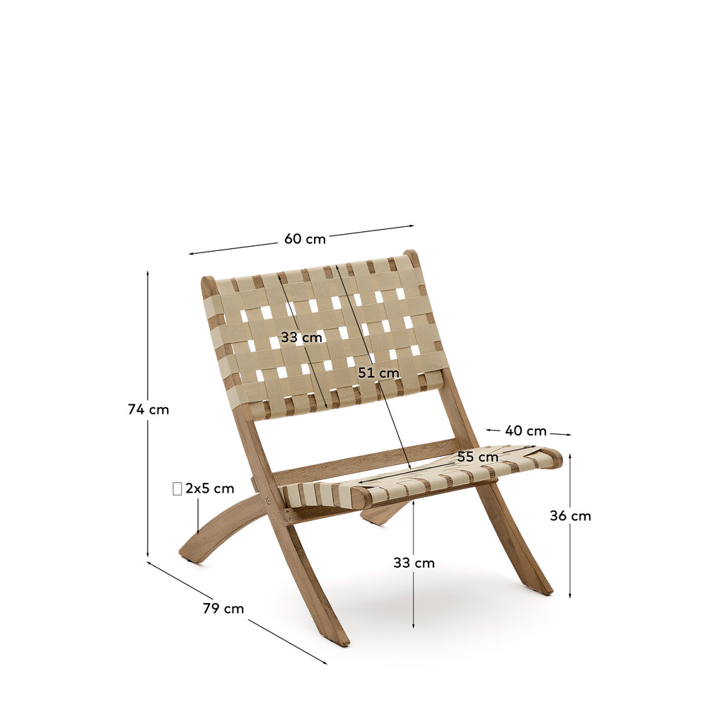 Butaca plegable Chabeli fusta massissa d'acàcia i corda crema FSC 100%