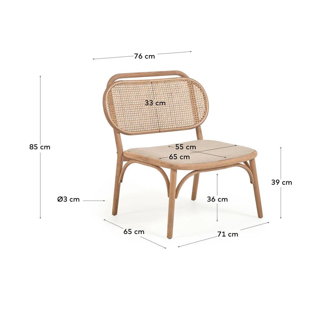 Sillón Doriane madera maciza roble acabado natural y asiento de tela FSC Mix Credit