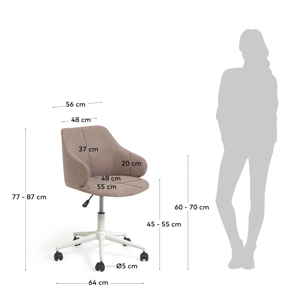 Cadira d'escriptori Einara rosa i potes d'acer blanc mate