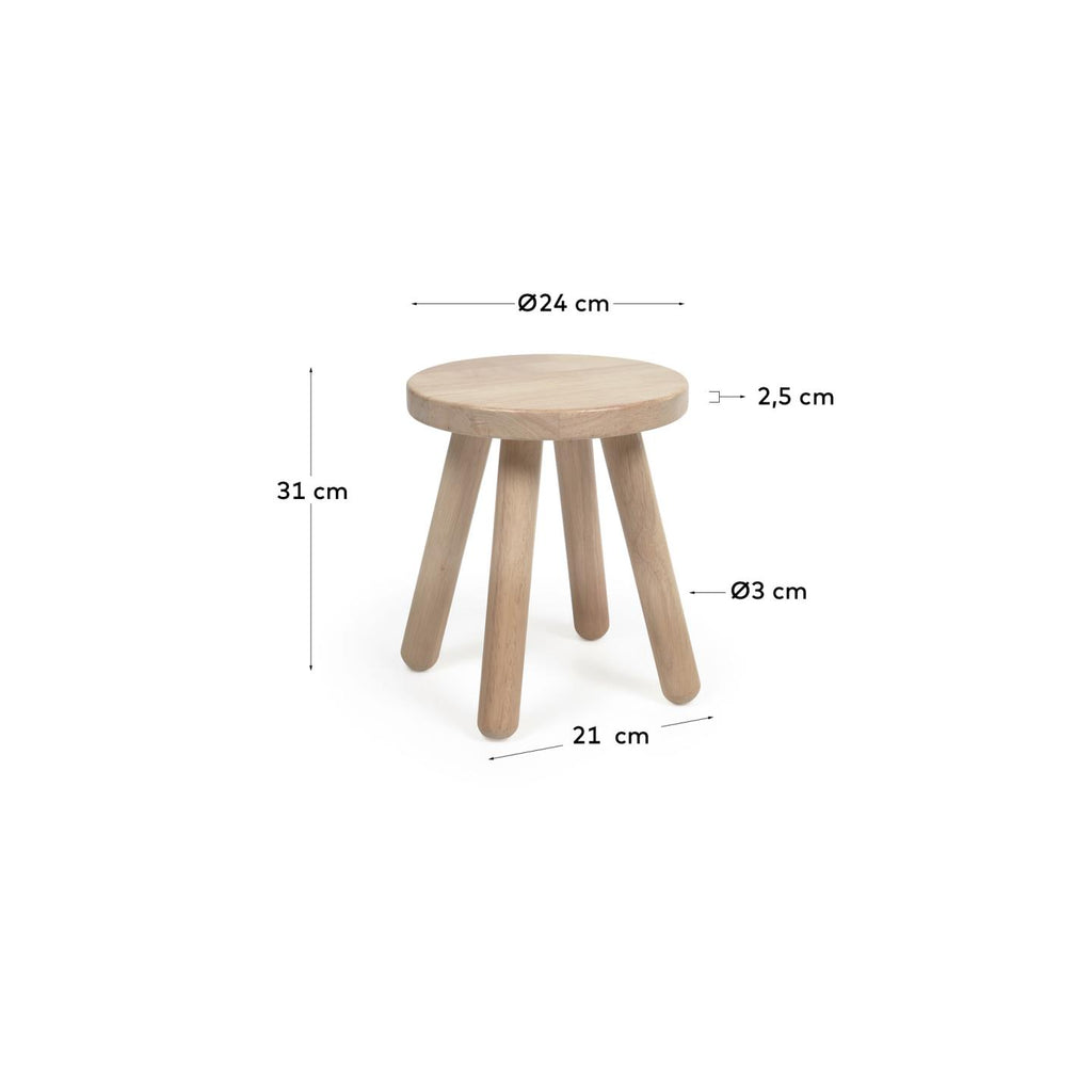 Tamboret infantil Dilcia de fusta massissa de cautxú altura 31 cm