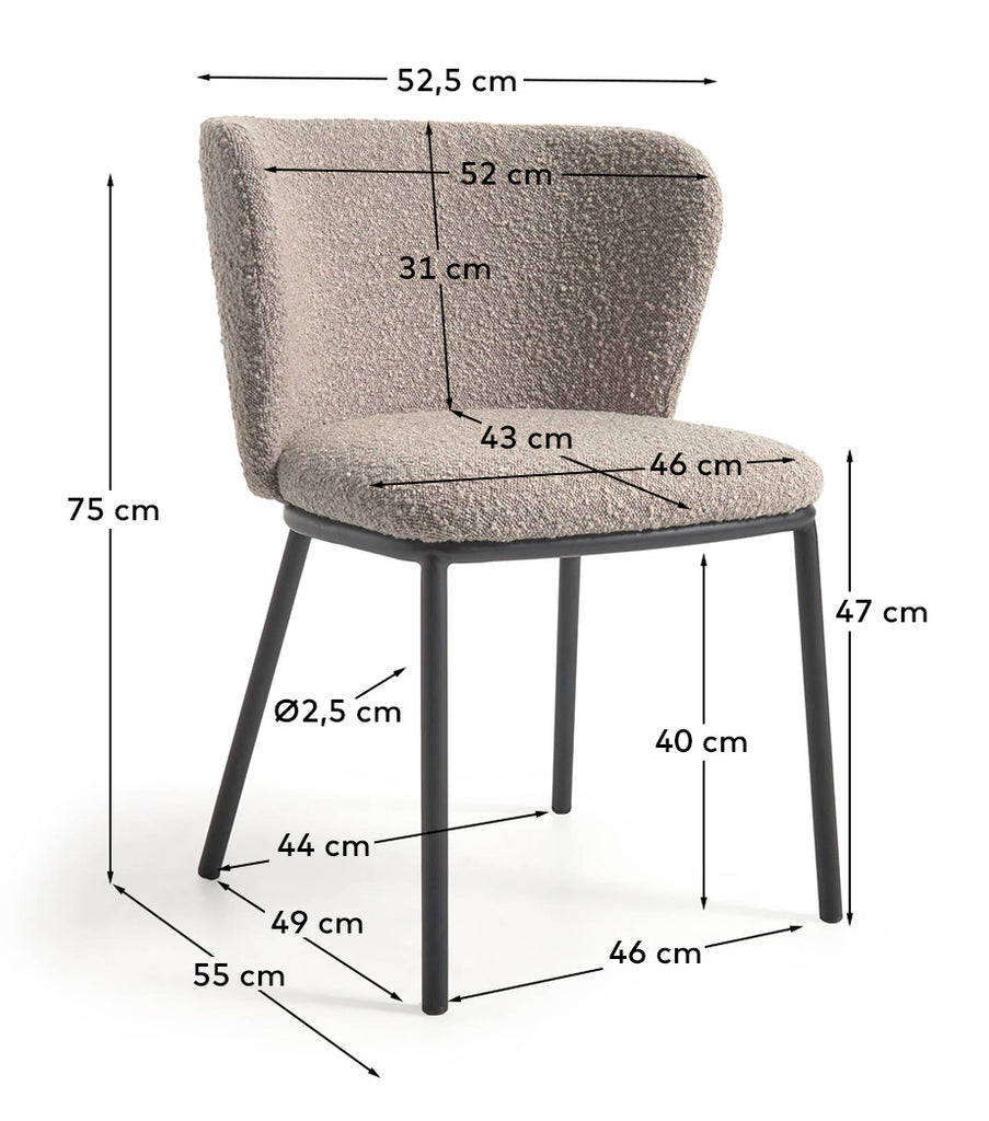 Silla Ciselia de borreguito gris claro y patas de acero con acabado negro FSC Mix Credit