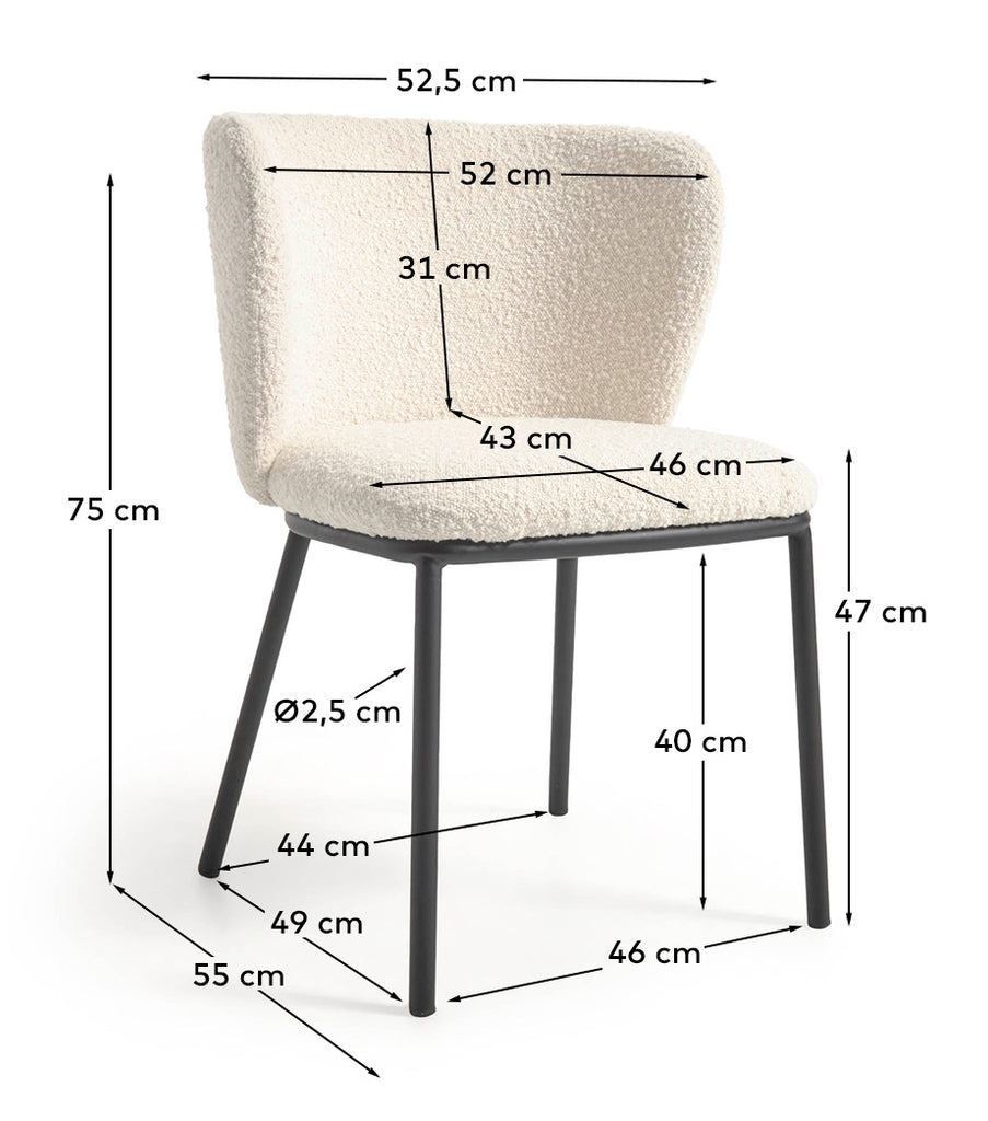Silla Ciselia de borreguito blanco y patas de acero con acabado negro FSC Mix Credit