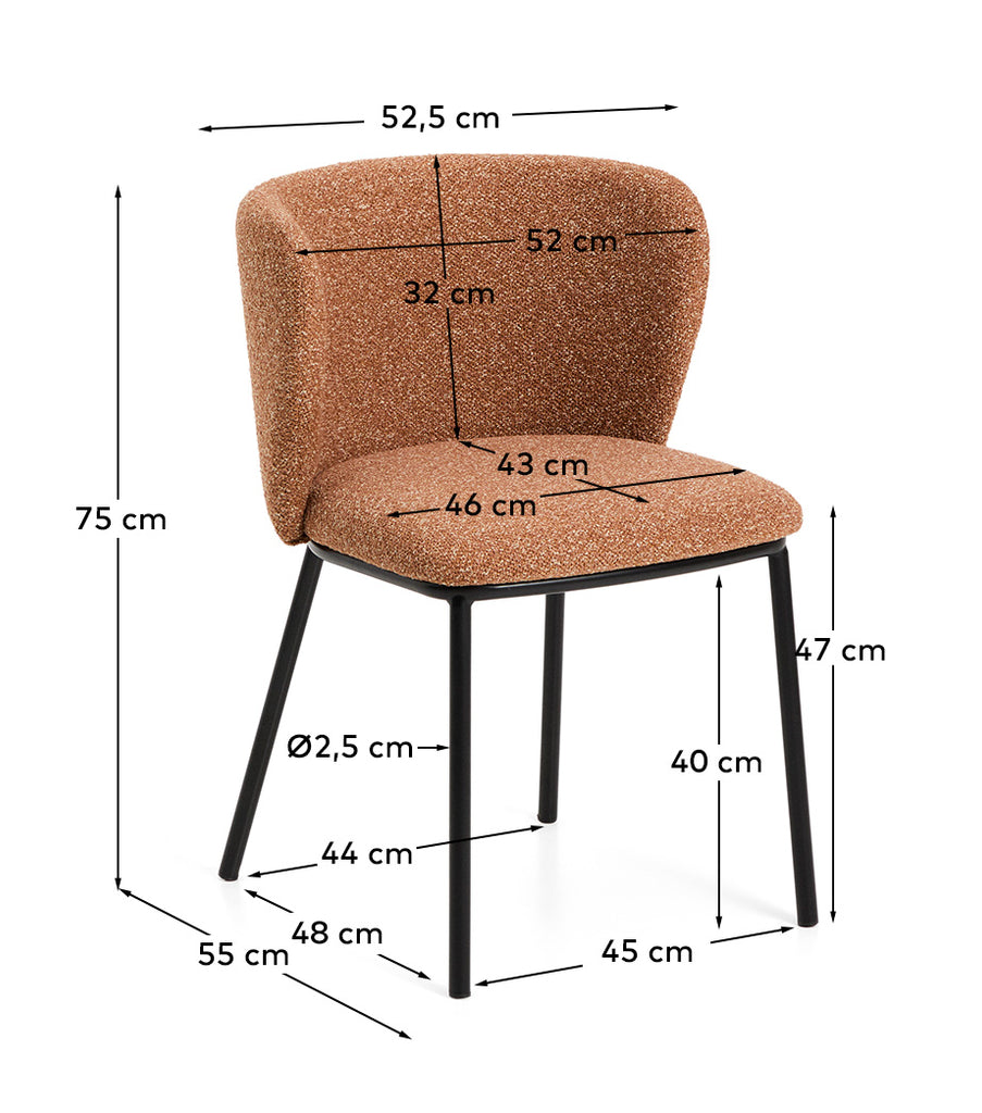 Silla Ciselia chenilla gruesa terracota y patas de acero acabado negro FSC Mix Credit