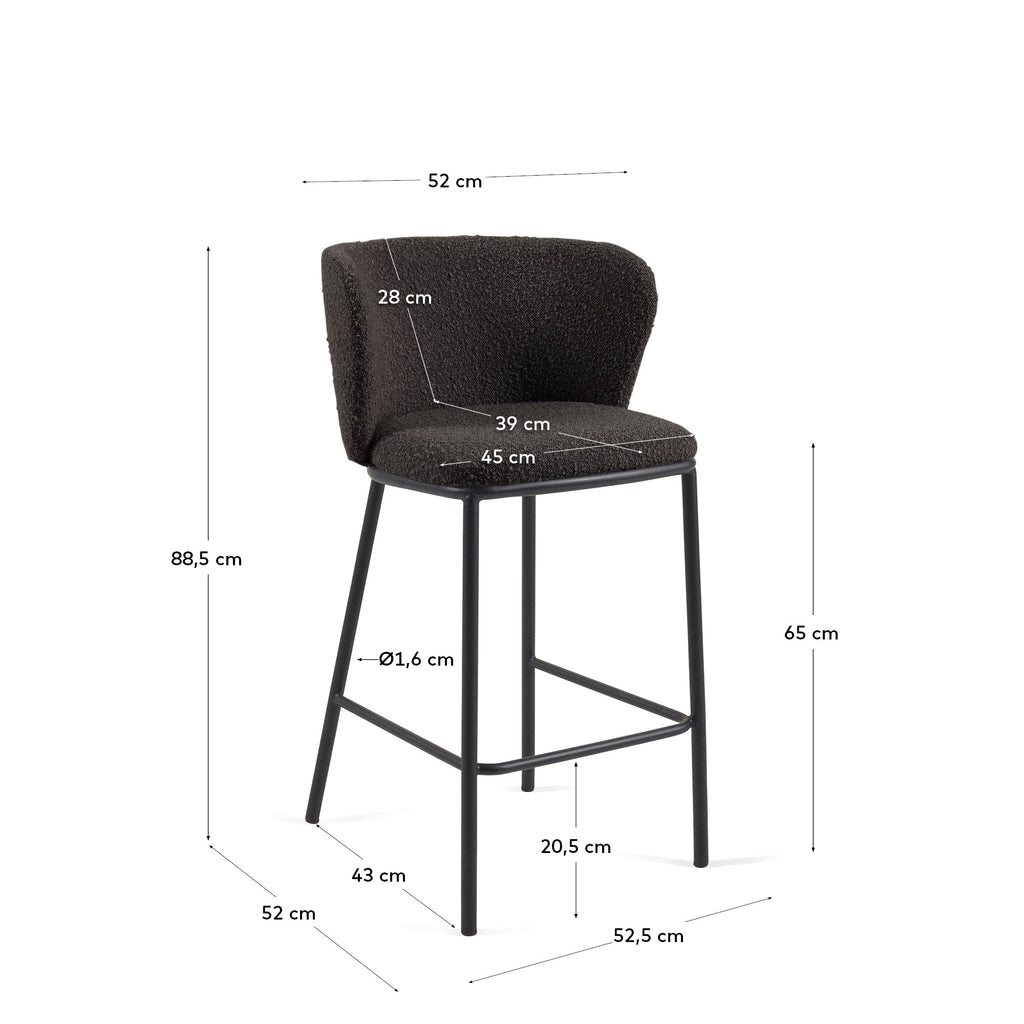 Taburete Ciselia de borreguito negro y patas de acero negro altura 65 cm FSC Mix Credit