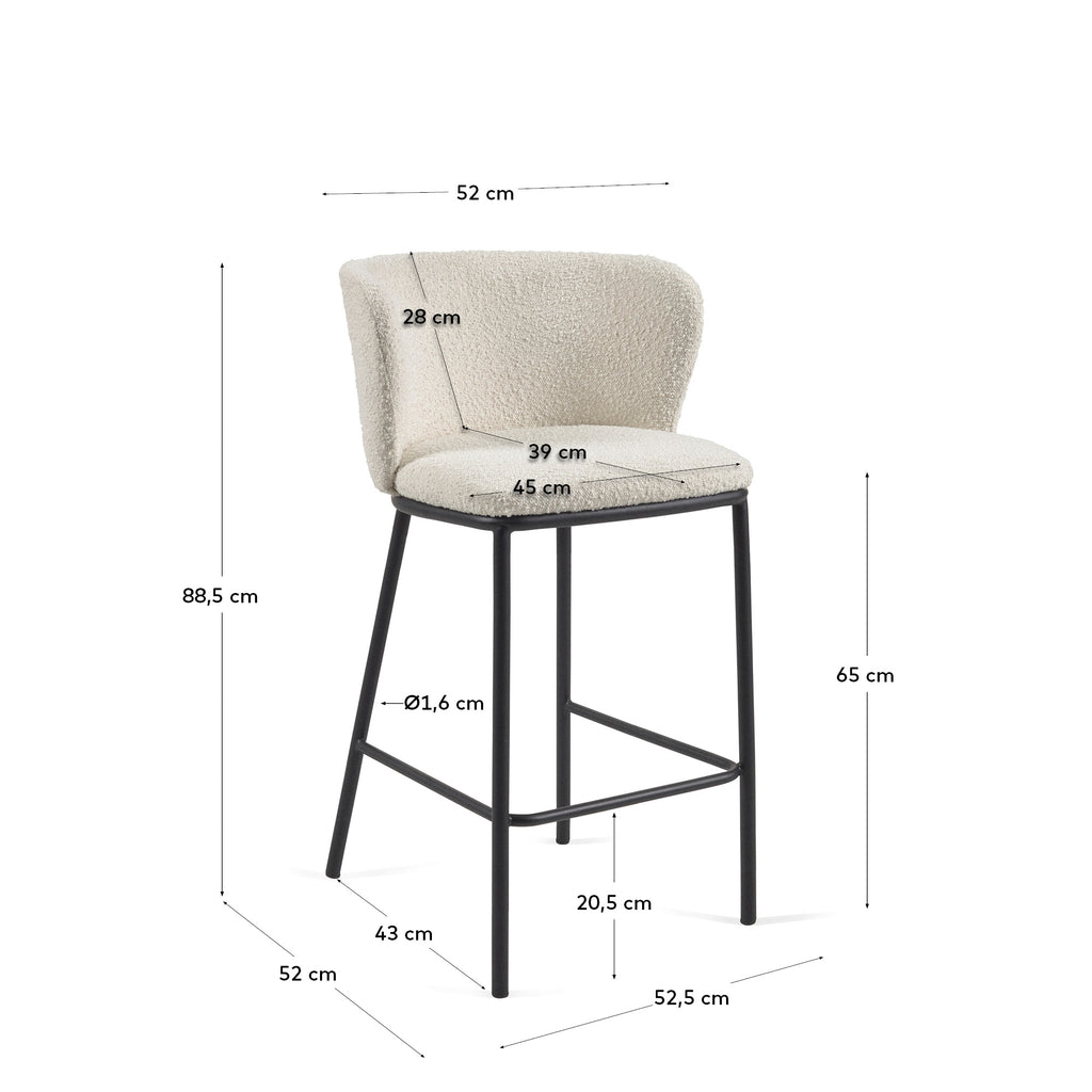 Taburete Ciselia de borreguito blanco y patas de acero negro altura 65 cm FSC Mix Credit