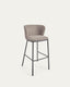 Tabouret Ciselia en chenille marron clair et pieds en acier noir 75 cm FSC Mix Credit