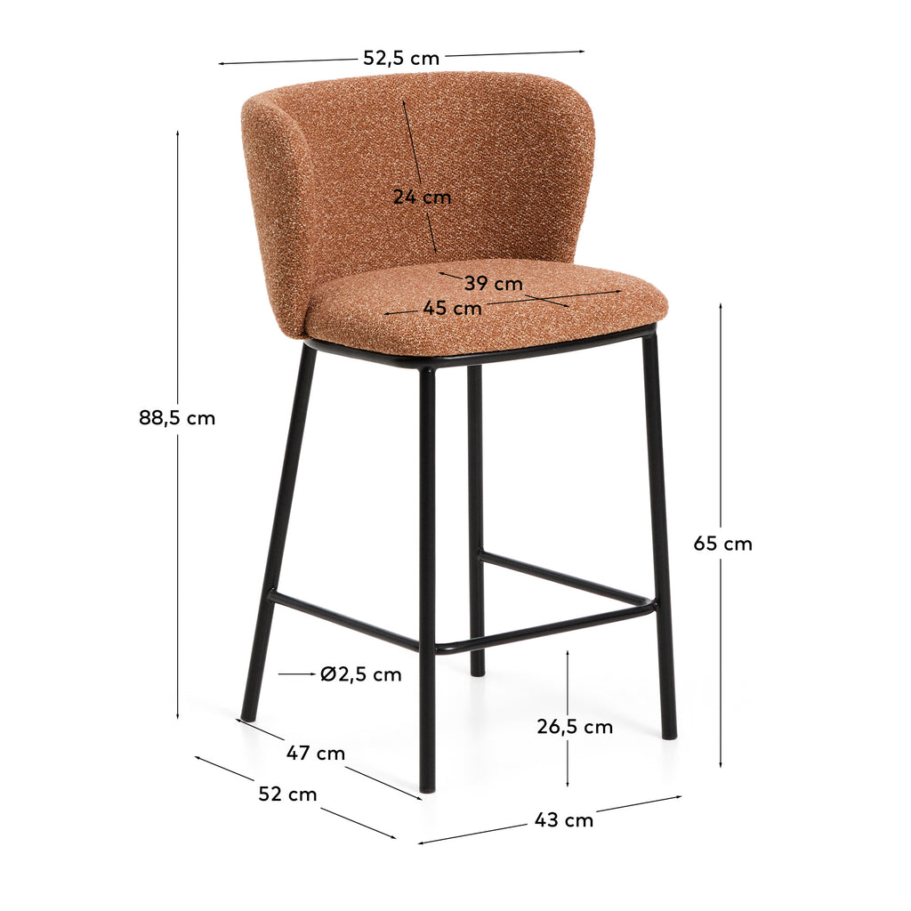 Tamboret Ciselia xenilla gruixuda terracota i potes d’acer acabat negre FSC Mix Credit 65 cm