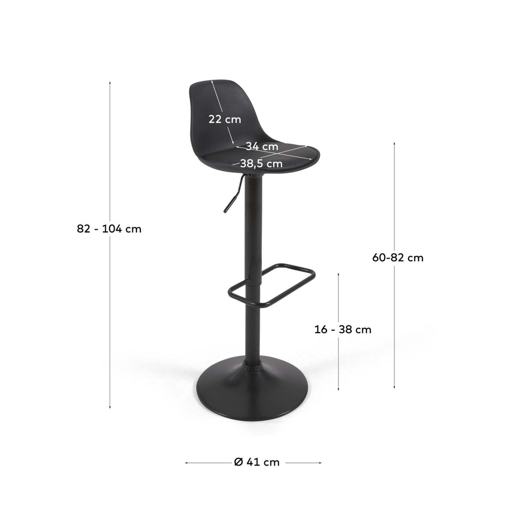 Tamboret Orlando - T de poliuretà negre i acer negre mat 60-82 cm