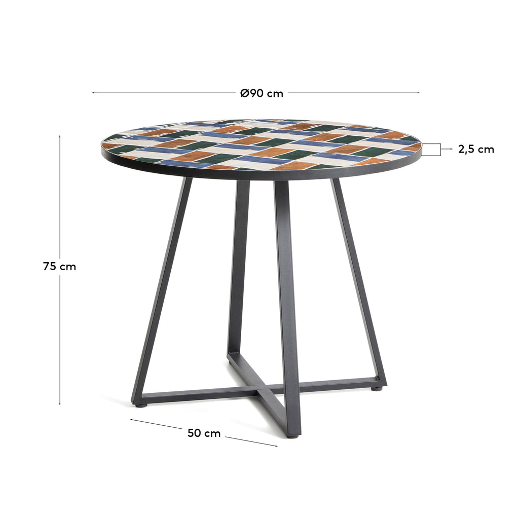 Taula rodona Tella d’acer galvanitzat grafit i rajoles multicolor Ø90 cm