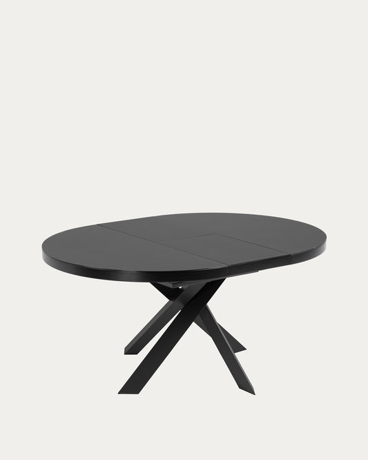 Mesa extensible redonda Vashti de cristal y patas de acero acabado negro Ø 120 (160) cm