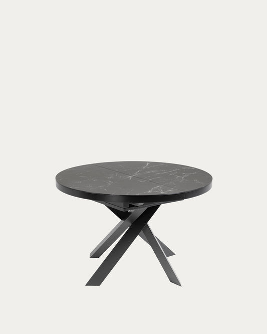 Taula extensible rodona Vashti Ø 120 (160) cm porcelànic d'acer acabat negre