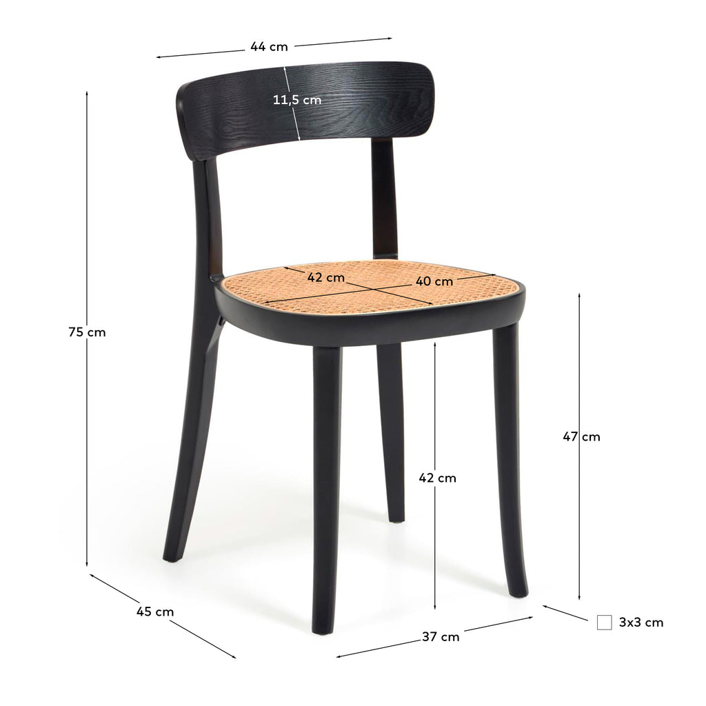 Silla Romane madera de haya acabado negro y chapa de fresno y ratán