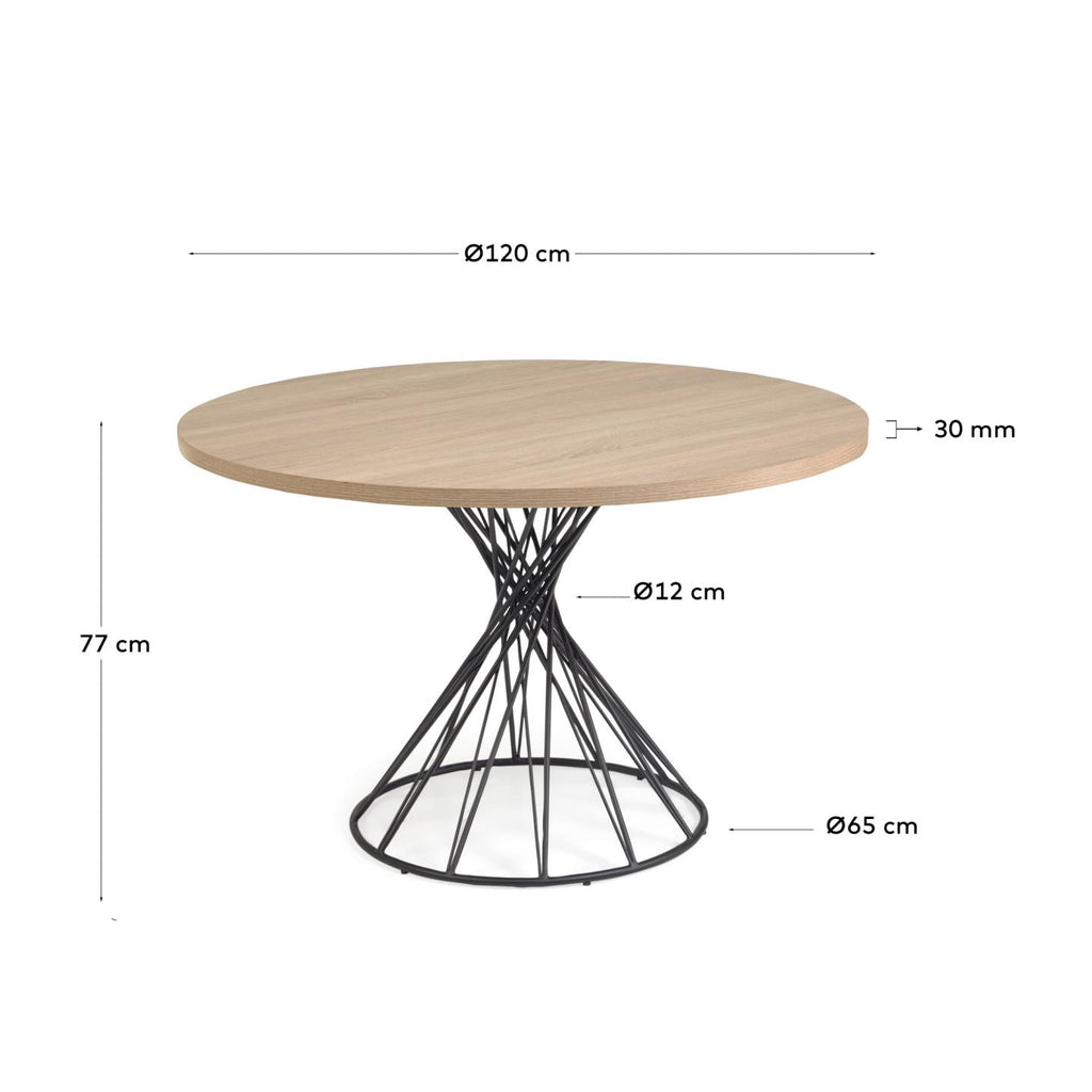 Taula rodona Niut de melamina acabat natural potes d'acer acabat negre Ø 120 cm