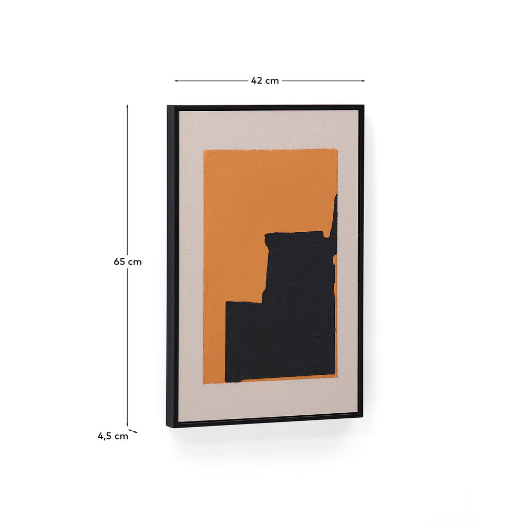 Quadre abstracte Zernu de lli taronja i negre pintat a mà 42x65 cm