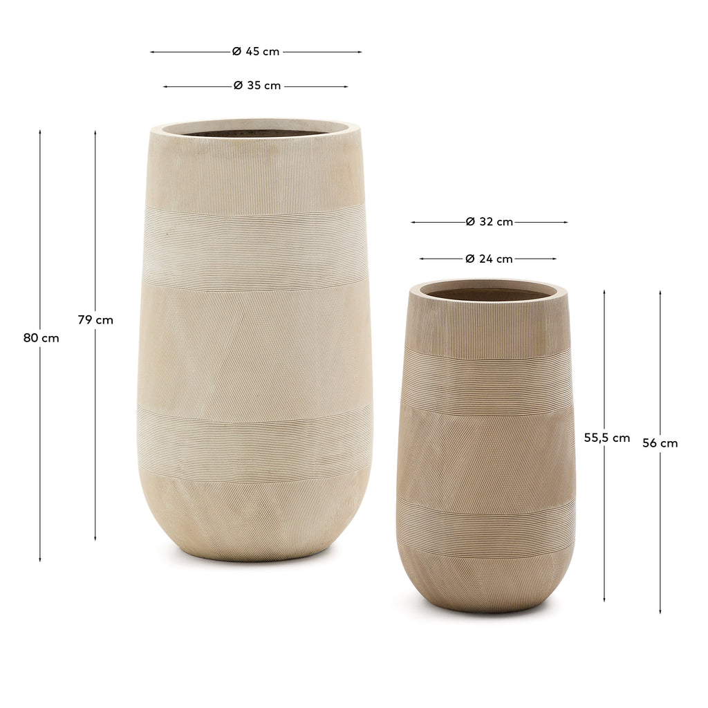 Set Tival de 2 portatestos d'efecte ciment beige Ø 45 cm / Ø 32 cm