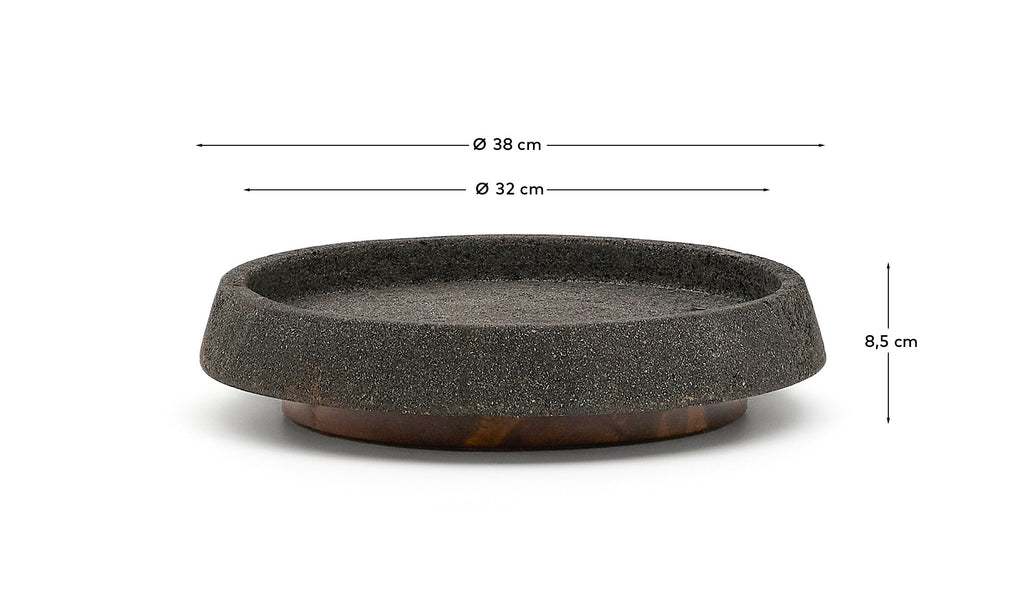 Centro de mesa Naro de piedra negro y madera de teca Ø38 cm